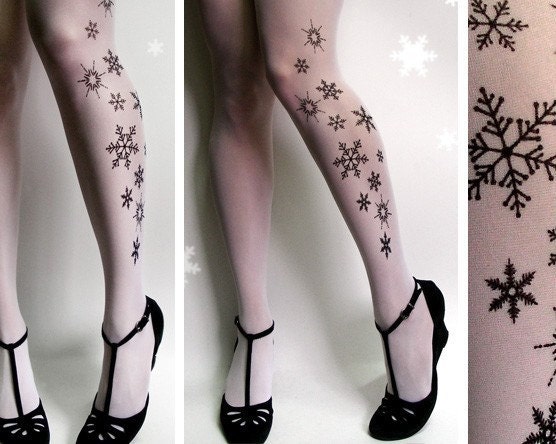 sexy and elegant SNOW QUEEN TATTOO thigh-high stockings / nylons WHITE