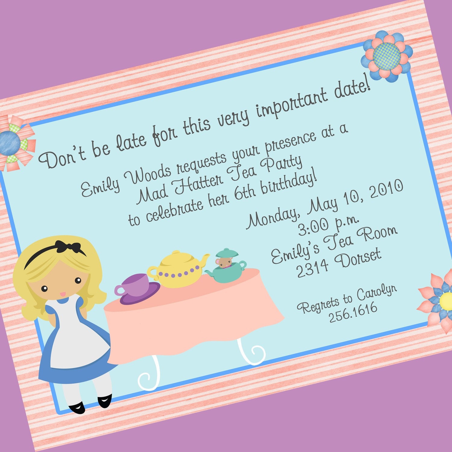 Alice in Wonderland Invitation Wording