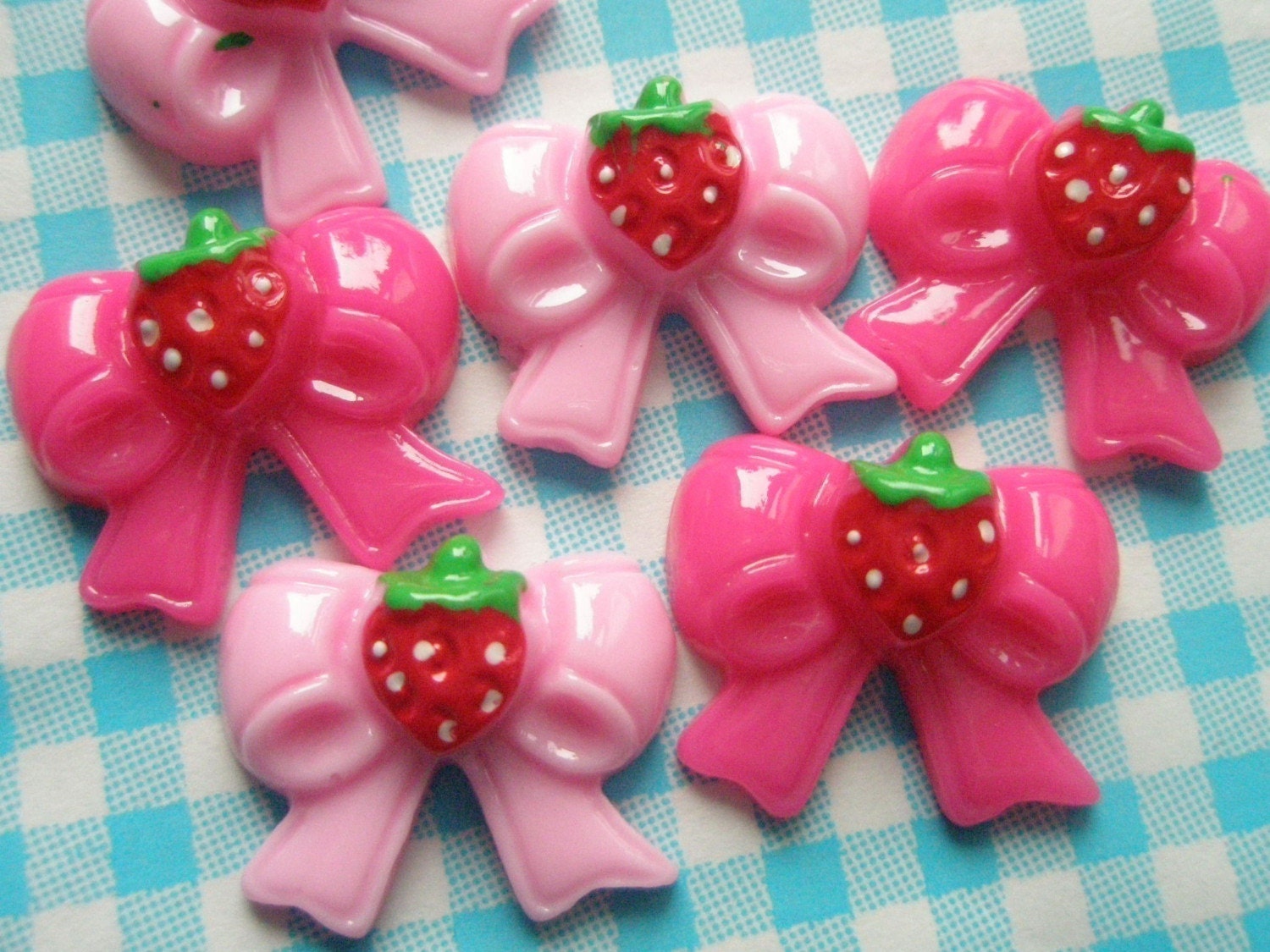 Strawberry pink bow cabochons 2 colors 6pcs)