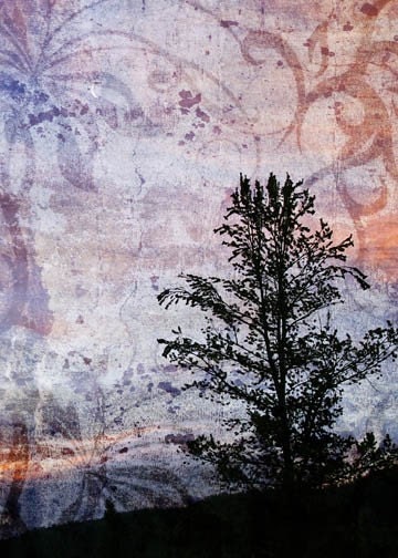 tree silhouette on a purple tapestry