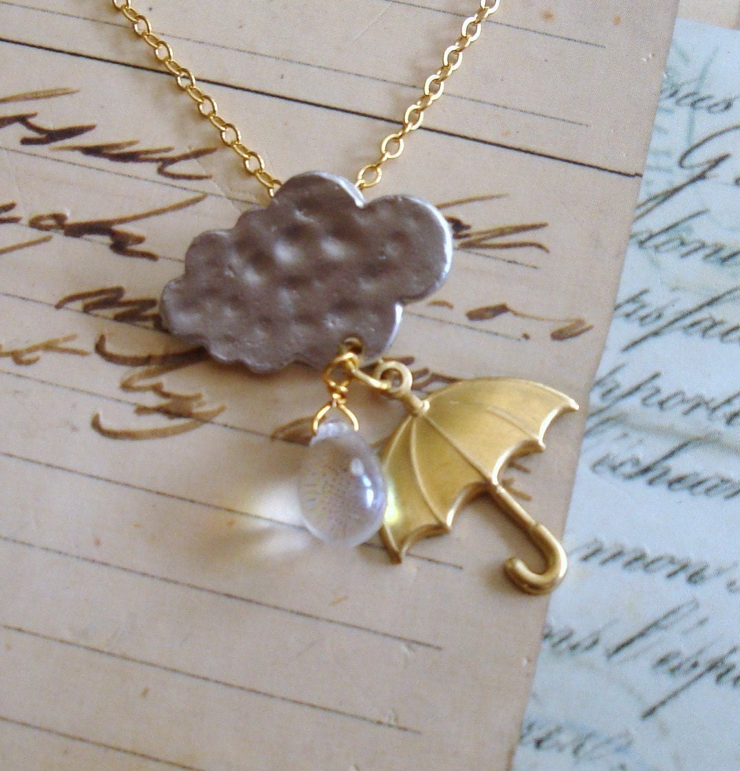 Rain Cloud with Umbrella Necklace. FREE WORLDWIDE SHIPPING.