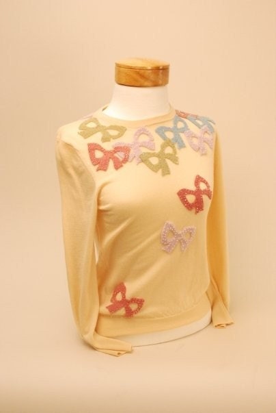 Yellow reworked vintage sweater by Louise Green - S