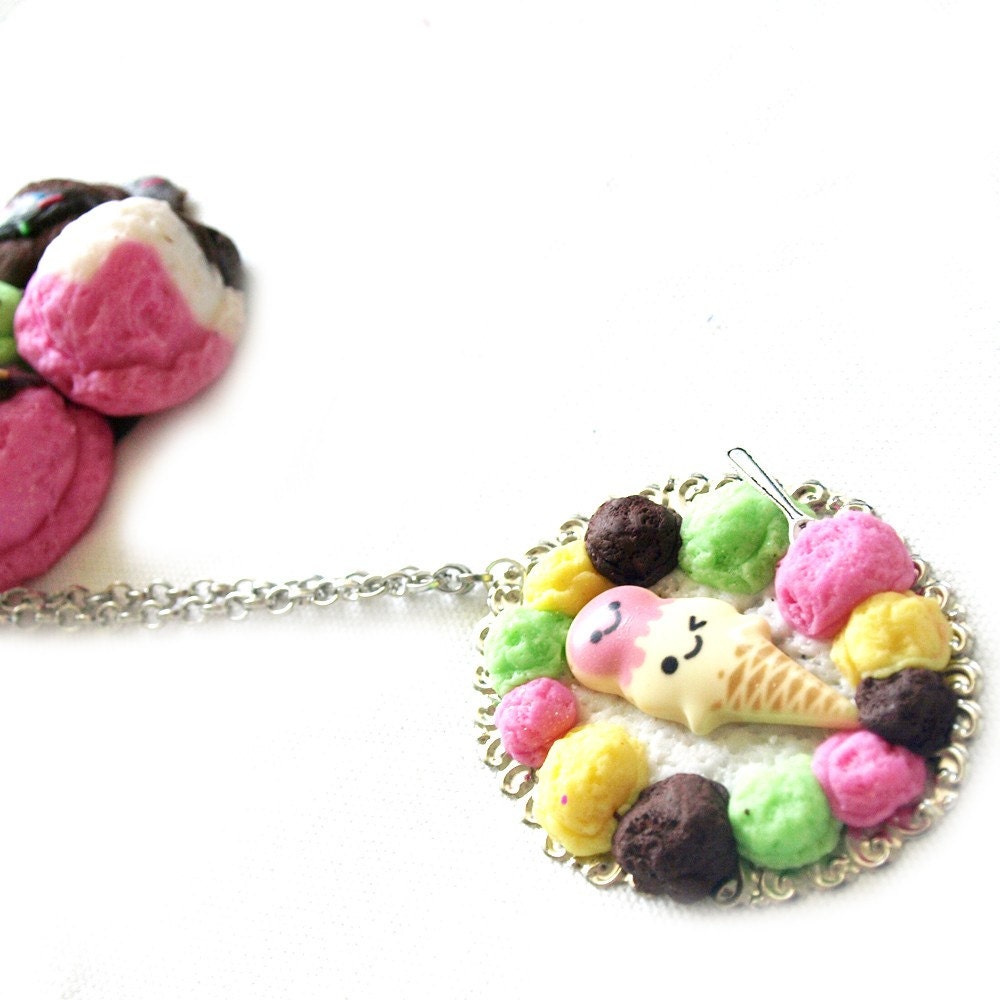 Gimme a Scoop Ice Cream Cameo Necklace by Glamasaurus on Etsy