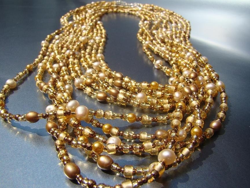 strands of pearls. Glittering Gold six strands of pearls and seed beads. From strandsofgrace