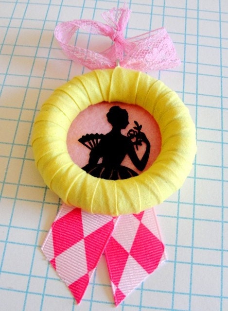 Lovely Lady Silhouette Wall Trinket or Ornament - Yellow, Pink and Black