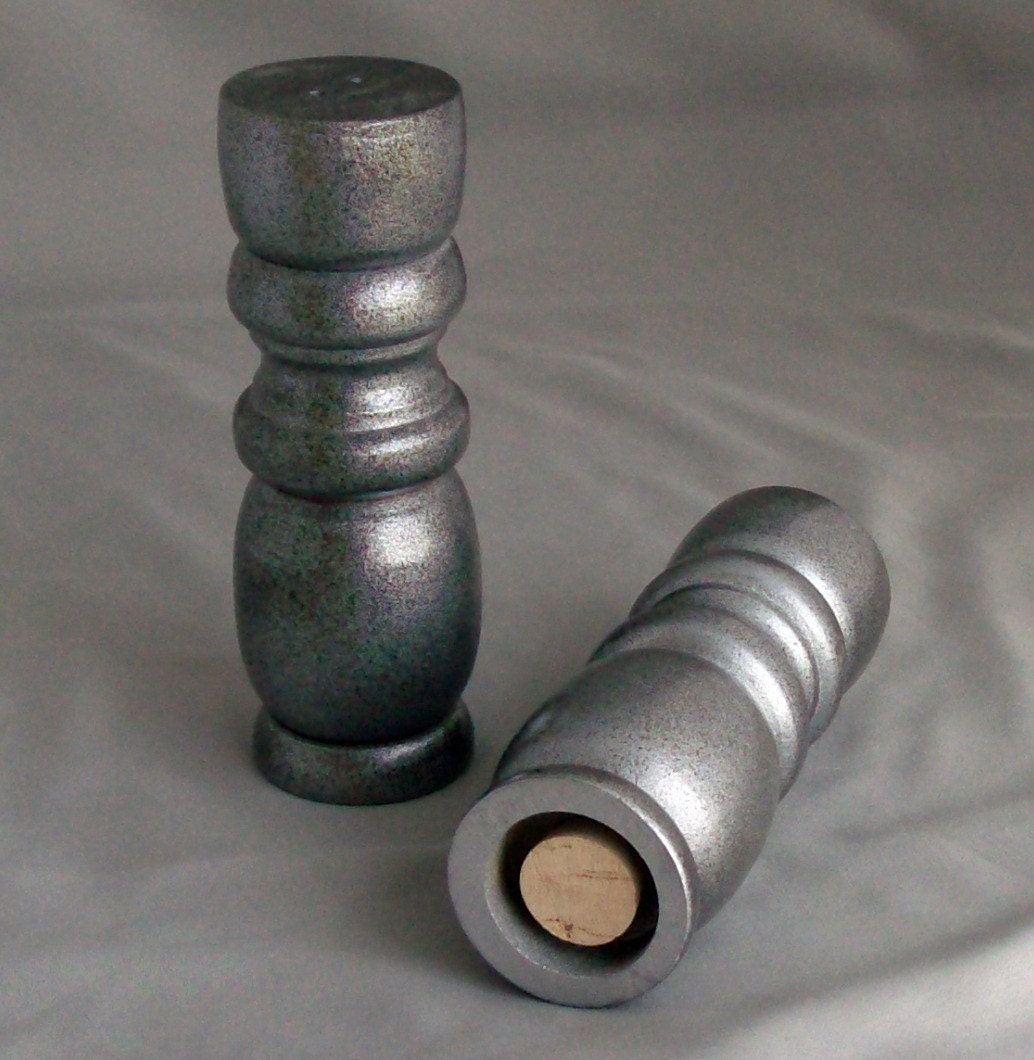 Silver Salt and Pepper Shakers Made From Recycled Old Table Legs