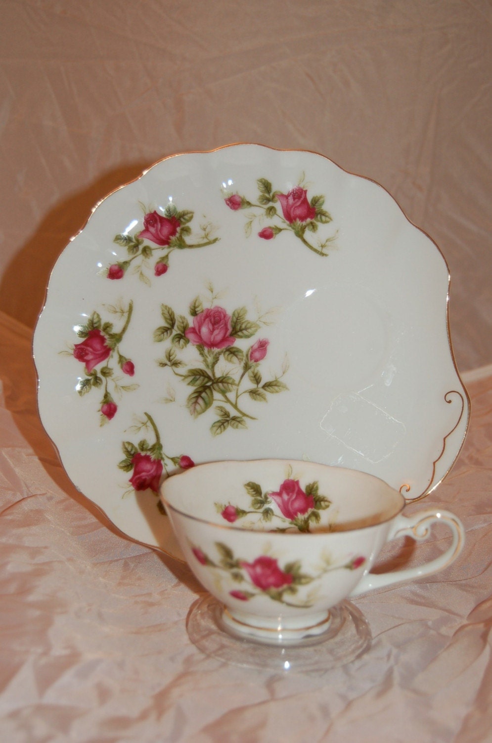 Lefton Rose Snack Plate and Cup Set