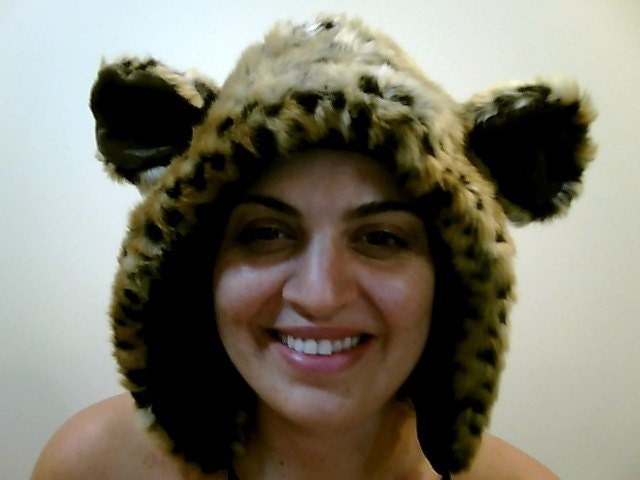faux fur hat. Cheetah Cub Animal Faux Fur