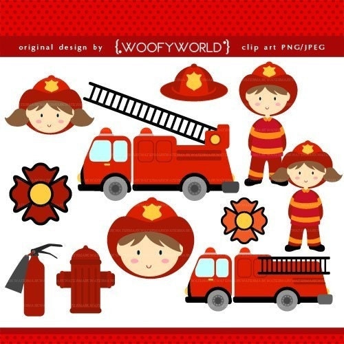0286 Firefighter Kids clip art commercial and personal use for cards, 
