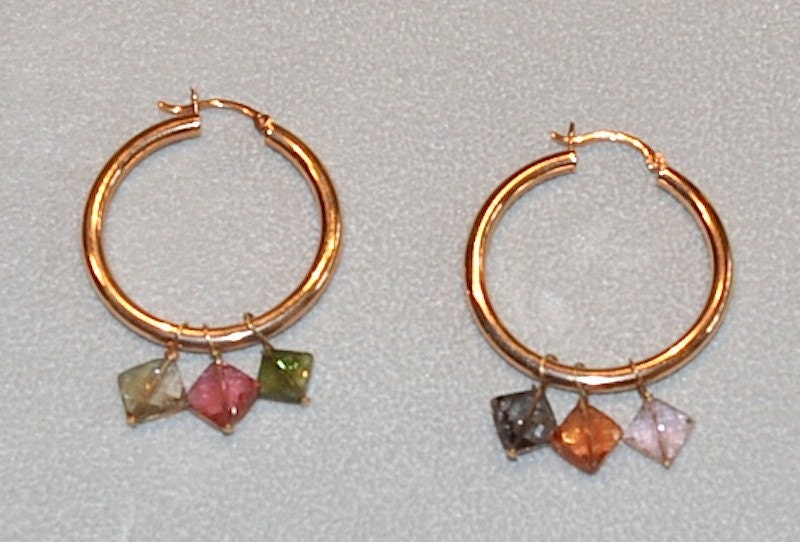 rose gold hoops. Rose Gold Hoops with Diamond-Cut Tourmalines. From HandFullOfSand