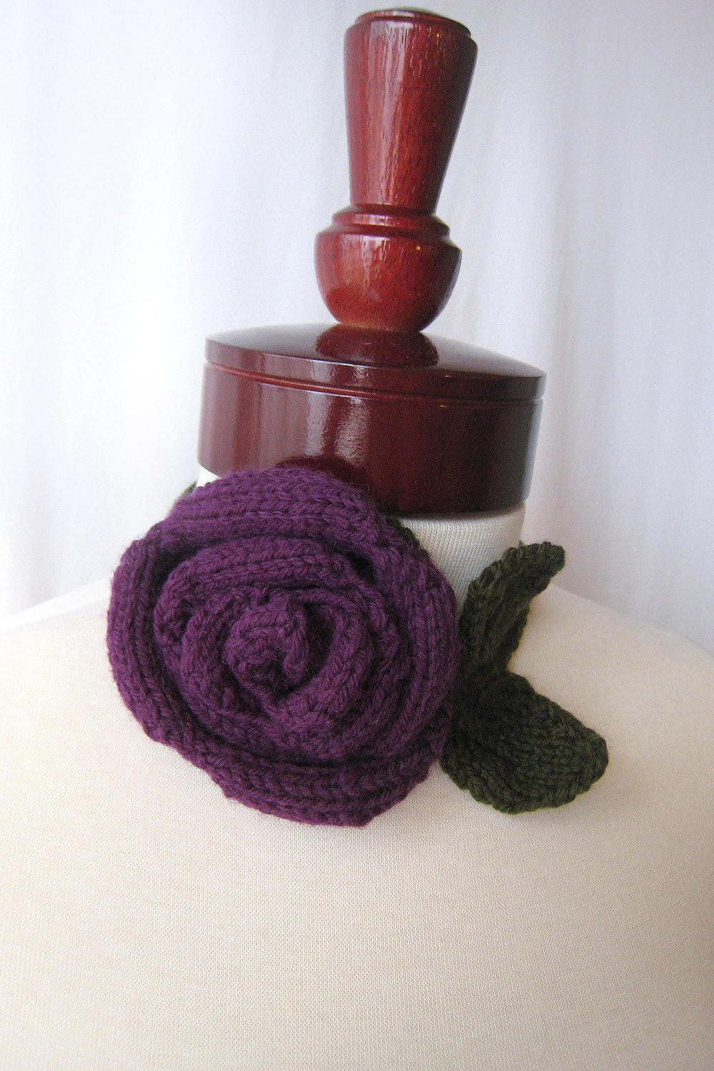 <br />Blooming Plum Wool Rose with Evergreen Leaves and Ties