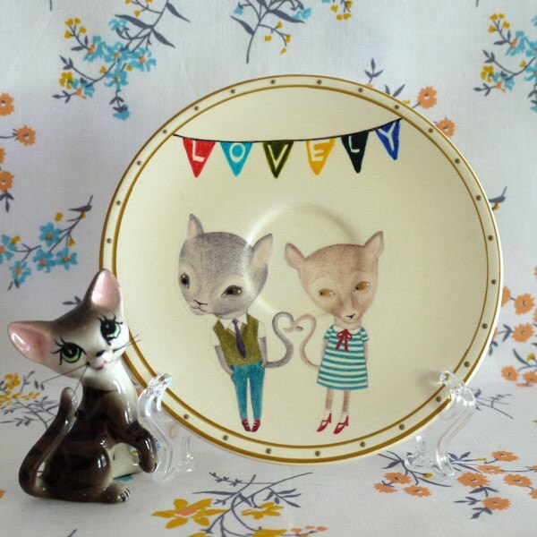 Lovely Cats Vintage Illustrated Plate