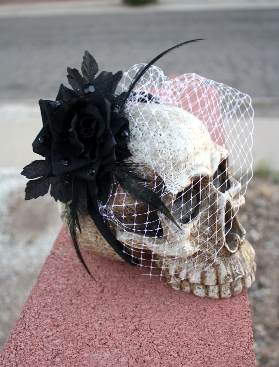 LOLITA Black Rose Headband with Veil