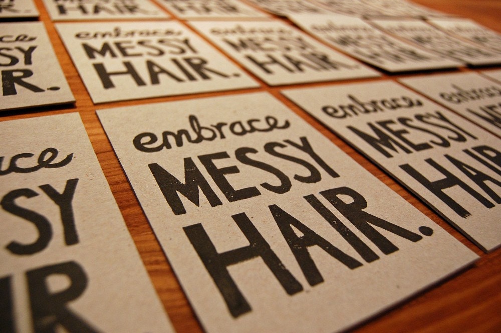 Embrace Messy Hair - Lino Print. From funnelcloud