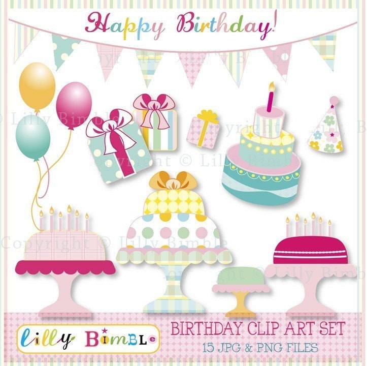 Birthday Party Balloons Clip Art. Birthday Clip Art set cakes,
