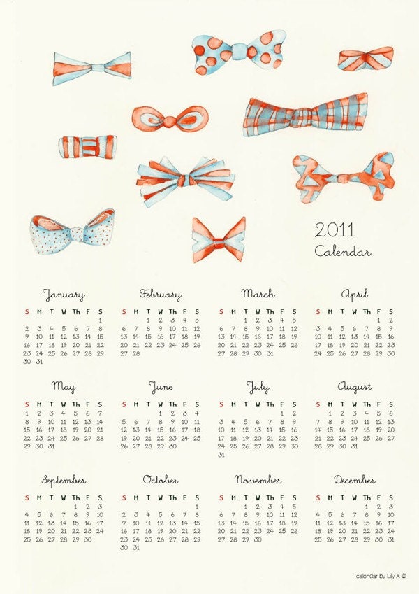 2011 Calendar A4. Bow-Ties 2011 Calendar in A4