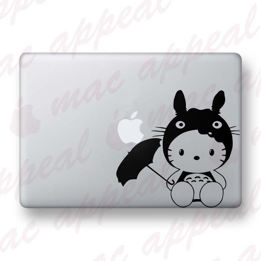 Hello Kitty in Totoro Costume - Vinyl Macbook / Ipad Decal Sticker - Over 30. Hello Kitty dressed as Totoro - Macbook Decal. From macappeal