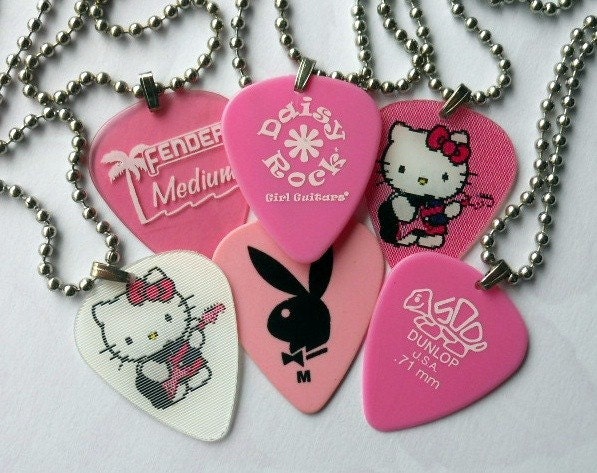 Pink Hello Kitty Guitar. Guitar Pick Necklace Hello