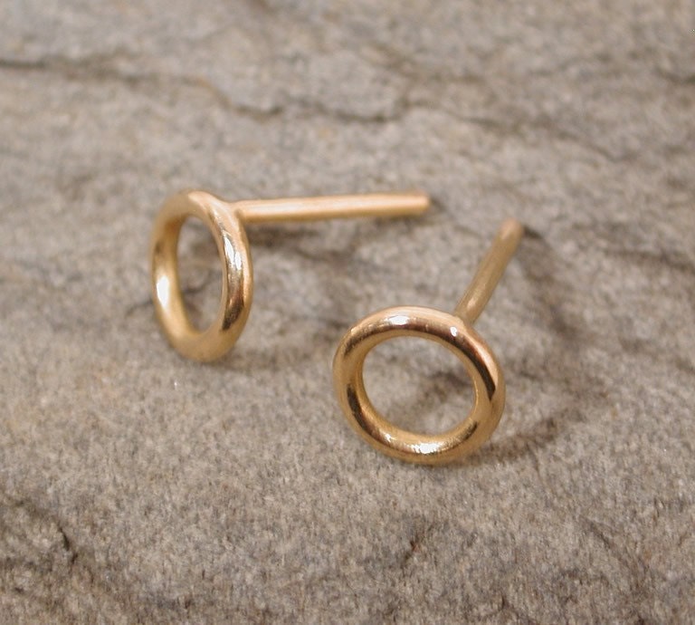 small gold studs. 7mm solid 18k gold studs small hoop post earrings. From sarantos
