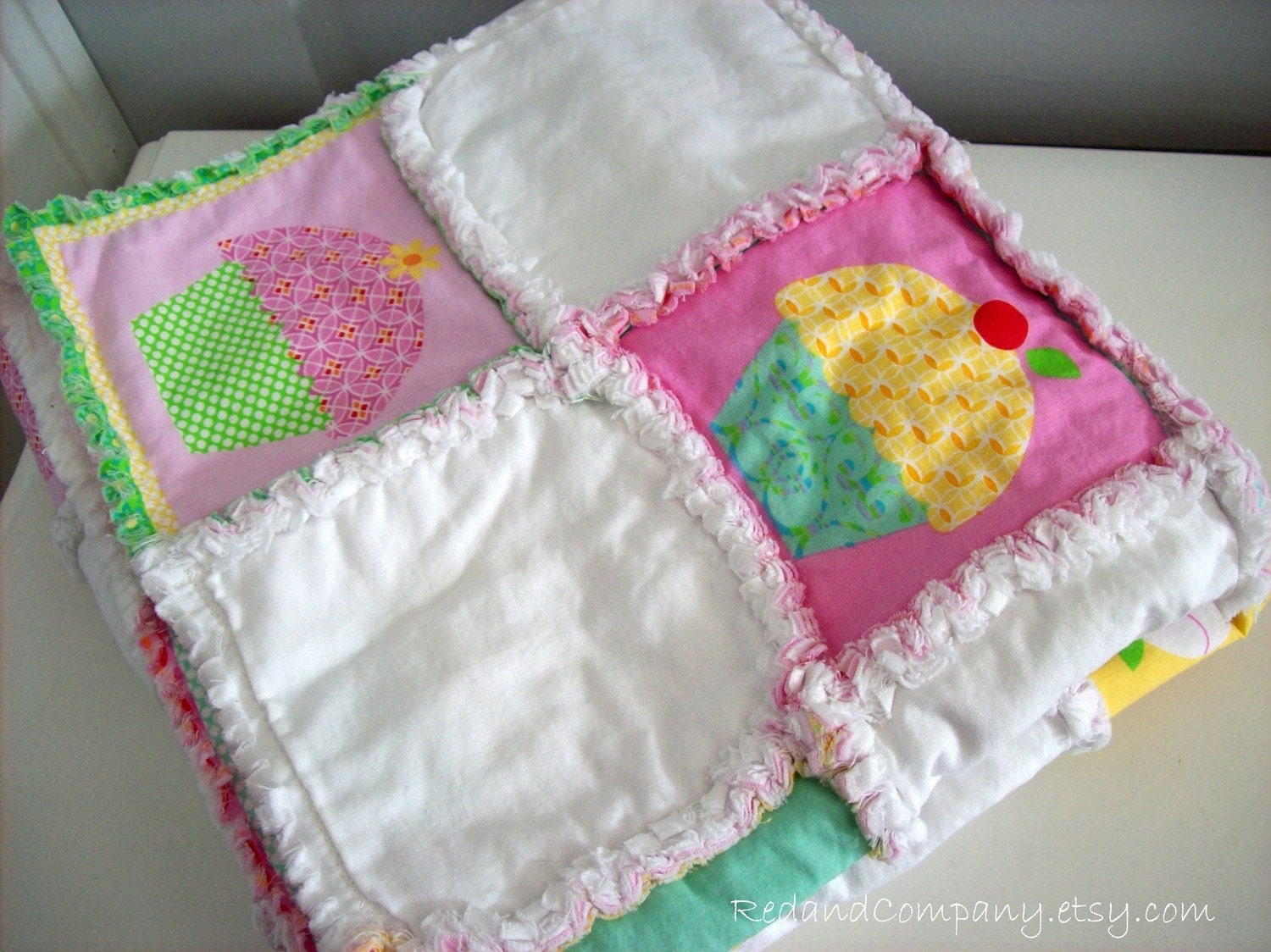 Baby Rag Quilt 36 X 36 Pretty Cupcakes. From RedandCompany