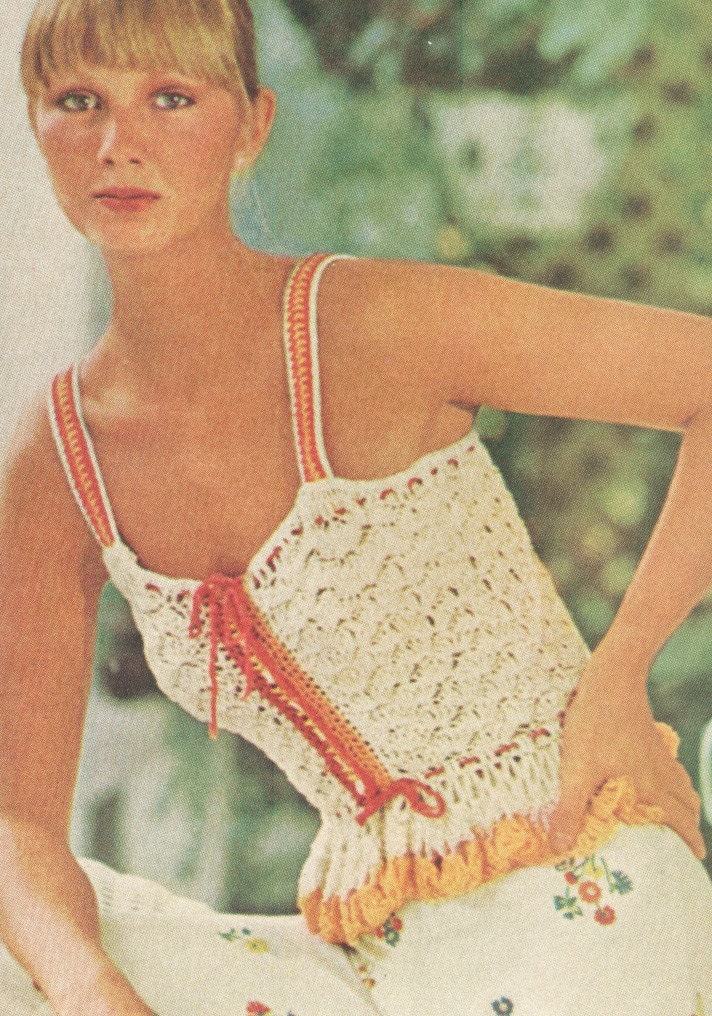 Vintage 1970s Crochet Peplum Camisole Pattern PDF 7607. From cemetarian