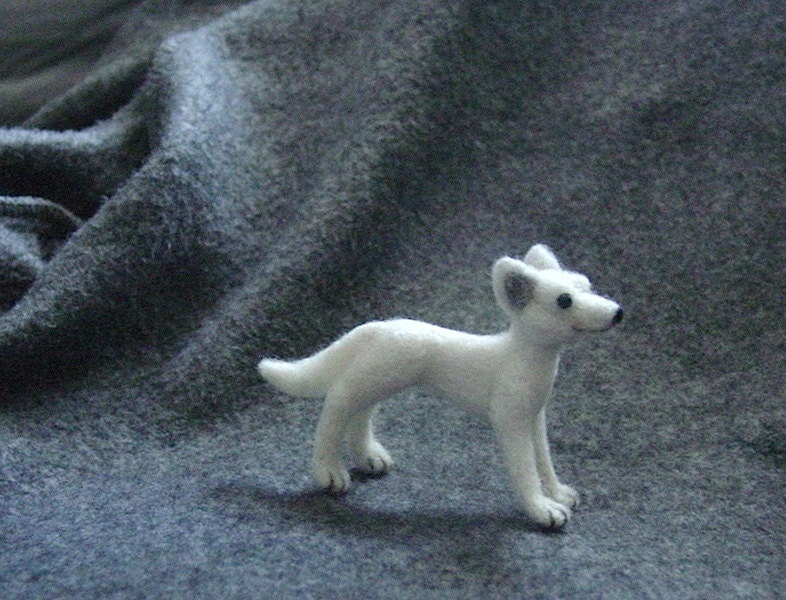Black And White Wolf Pup. Small Needle felted white wolf