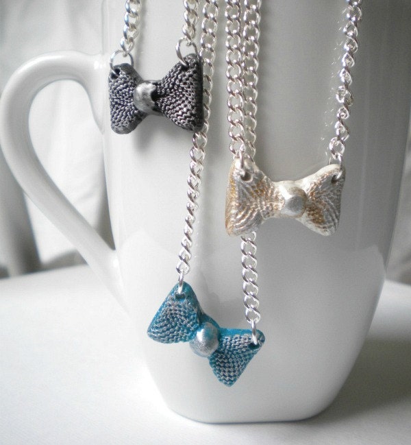 olymer-clay-bow-tie-necklace on silver chain