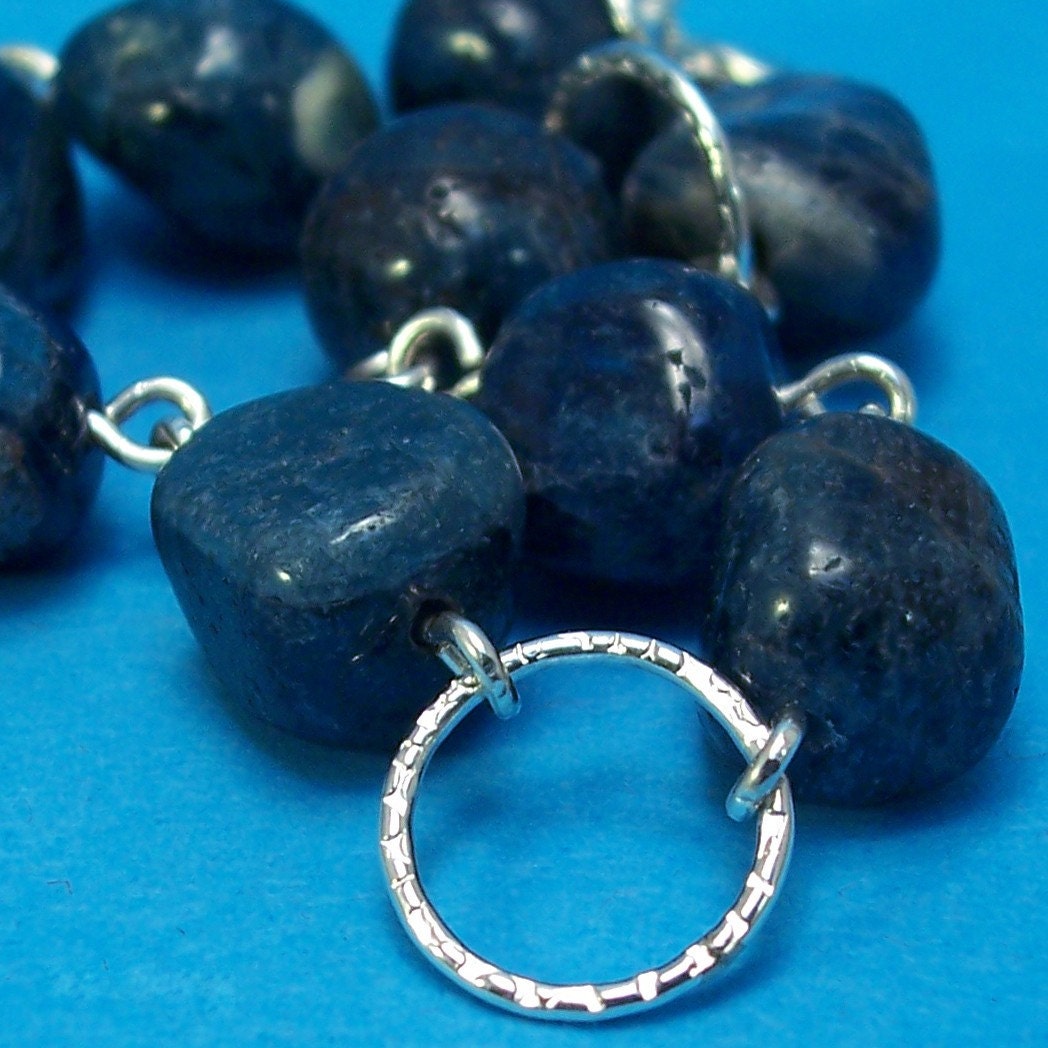 Blue Apatite Nugget Silver Circles Bracelet Plus Size