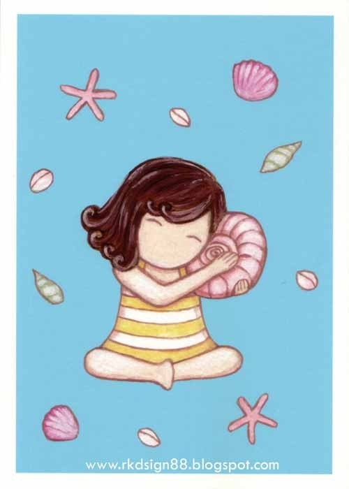 rkdsign88.blogspot.com etsy shell girl beach sea painting drawing art print cute whimsical reproduction acrylic