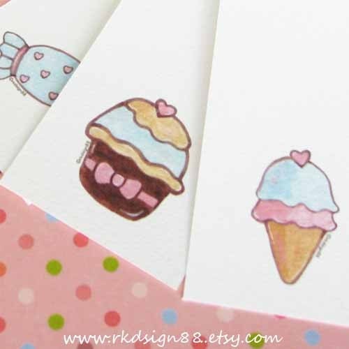 rkdsign88.blogspot.com etsy cupcake sweet ice cream tag gift label candy girl painting drawing art print cute whimsical reproduction acrylic