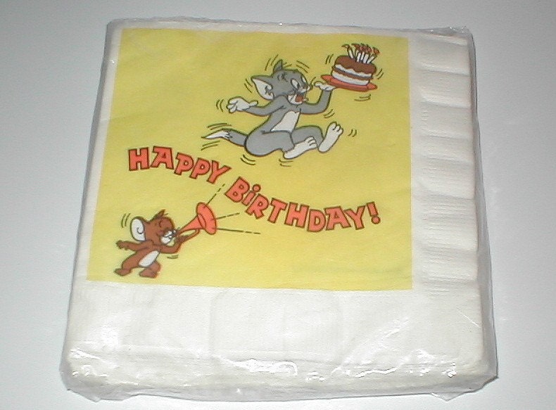 Vintage Happy Birthday Tom and Jerry Paper Napkins. From MySpecialTreasures