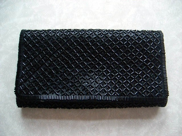black beaded clutch. Vintage Black Beaded Clutch. From AngryButterfly