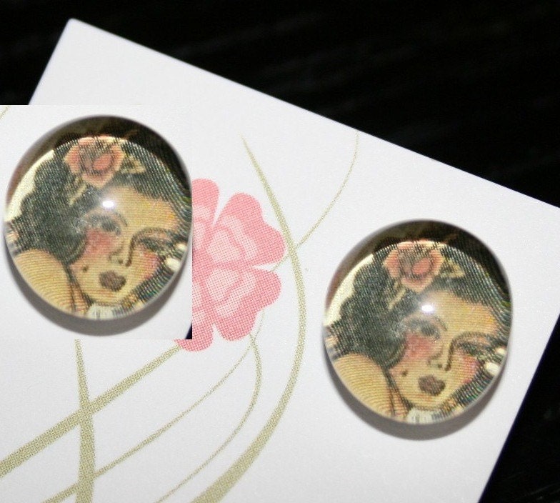 Gypsy Sailor Girl Head traditional tattoo image earrings