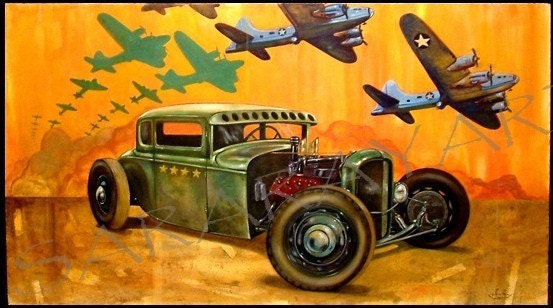 Hot rod military warbird roadster ford art B17 WWII ww2