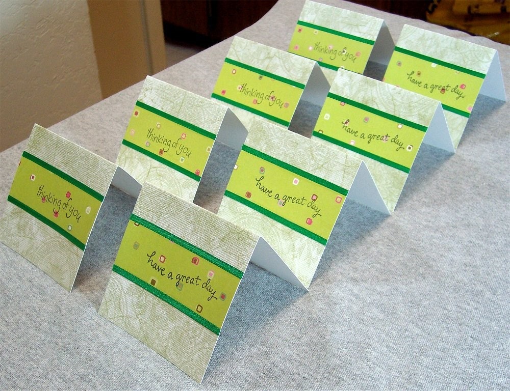 Green Stamped Note Cards (8) Made on 