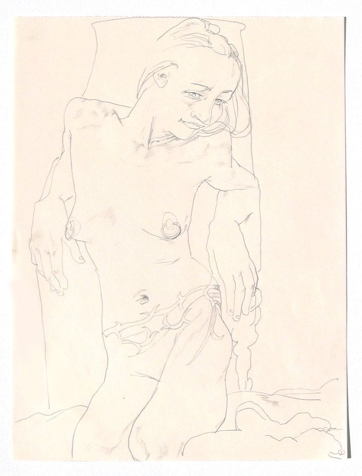 Model with Tattoos Drawing on paper 