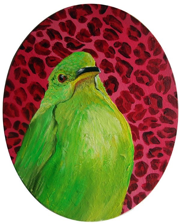 pink animal print backgrounds. Green Bird on Pink Leopard