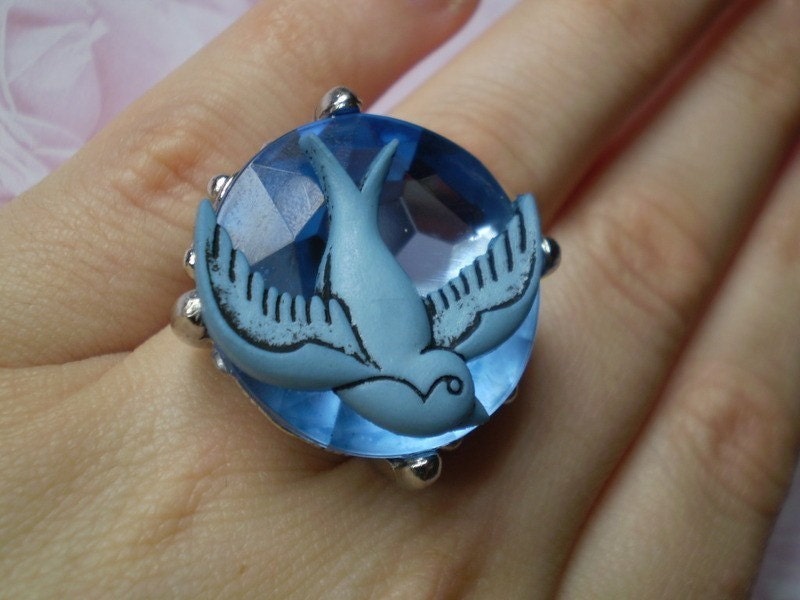  ring with blue tattoo flash art 