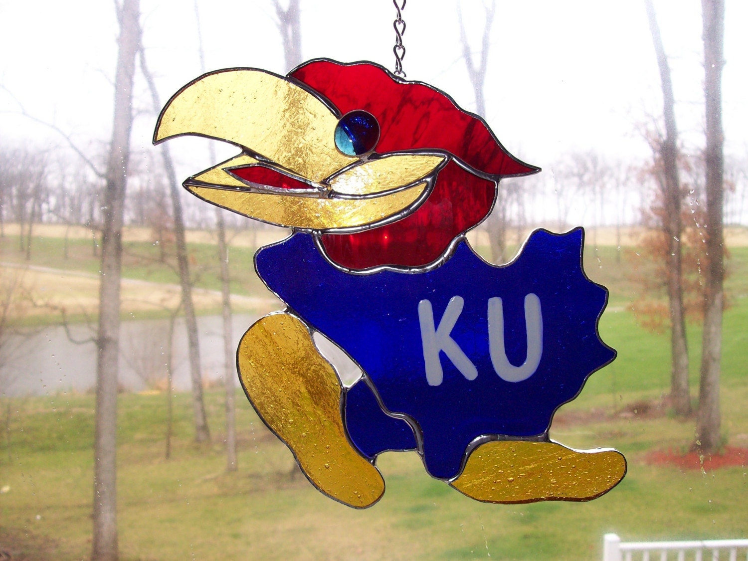 KU Jayhawk stained glass suncatcher 3D free by JeanygsStudio