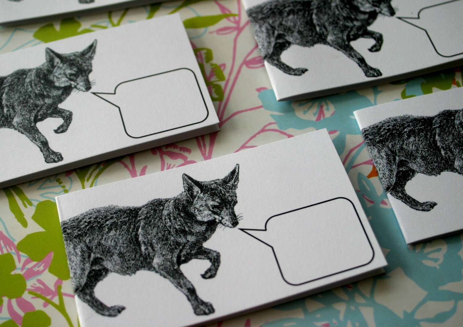 Fox Felicitations - Set of 5 Mini Notecards and 5 Handmade Envelopes