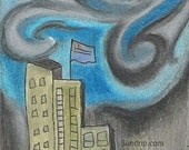 This City 4x6 original oil pastel skyscape painting
