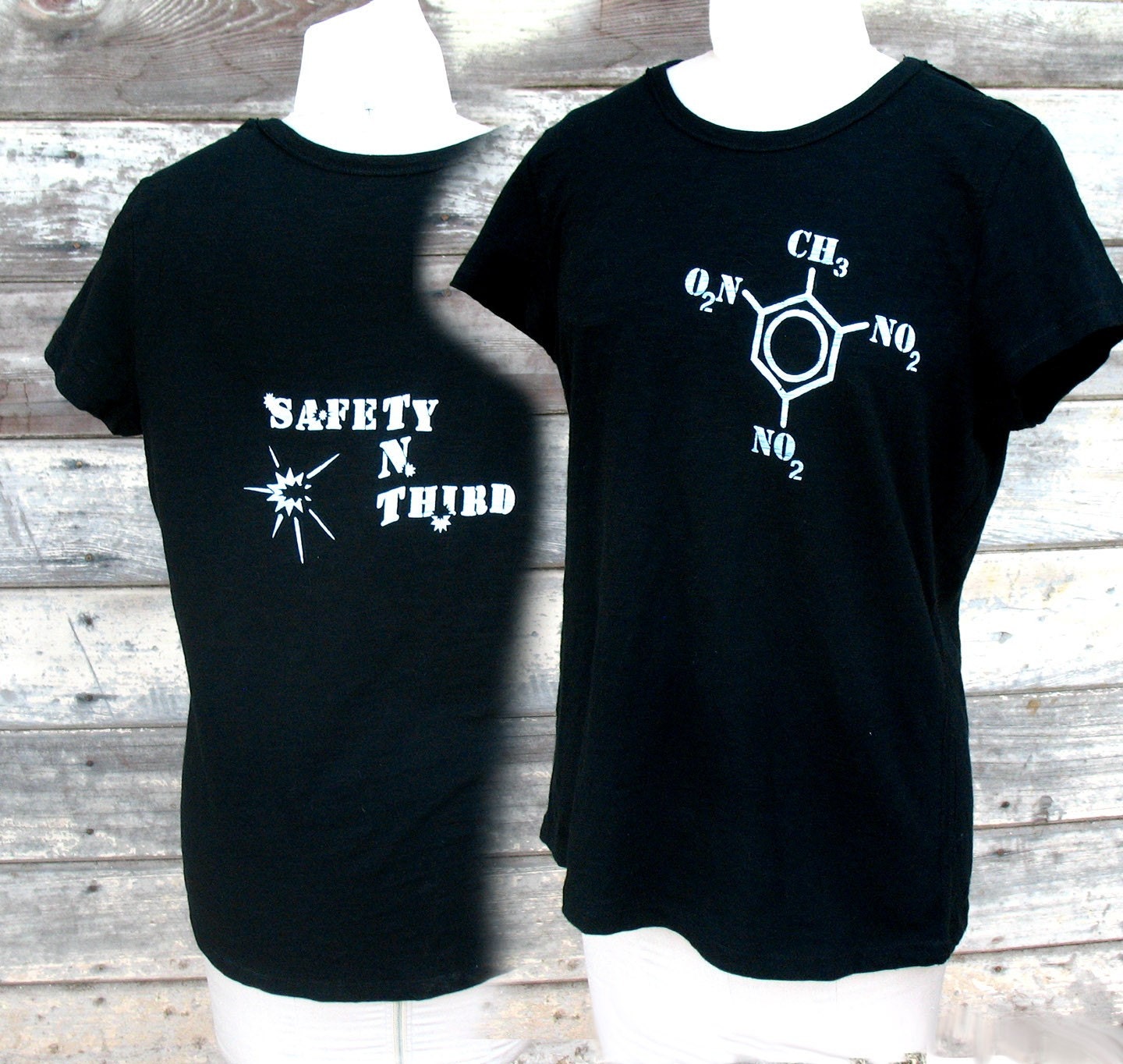 TNT Molecule Safety Third tshirt  - womens Organic Chemistry tshirt s-m-l-xl safety3rd shirt front and back