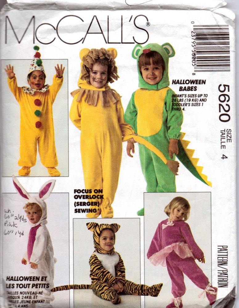Sale 30% Off Sewing Pattern Costume McCall's  5620 Halloween Babies Toddler's Costumes Size 4 Complete