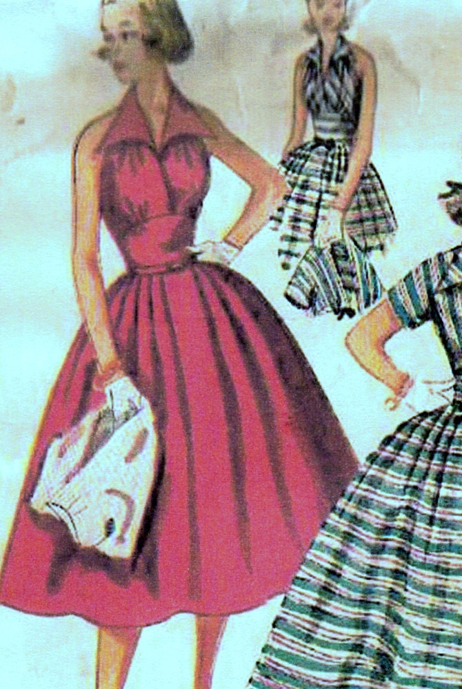 Vintage Sewing Pattern Simplicity 4249 Misses' Halter Dress Size 16 Bust 34 Inches Uncut Complete