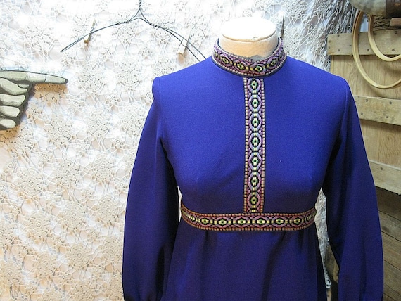 Purple Mod mini dress vintage 60s empire