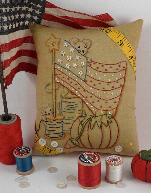 new  Yankee Doodle Mousey Stitchery E Pattern - primitive Mouse mice sewing supplies Pdf Flag Stars pillow embroidery mice