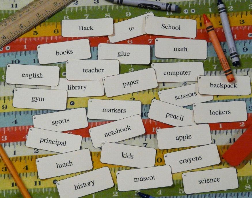 27 Preemie Mini Back To School Flash Cards - new paper scissors crayons labels altered art signs words scrapbooking uprint primitive