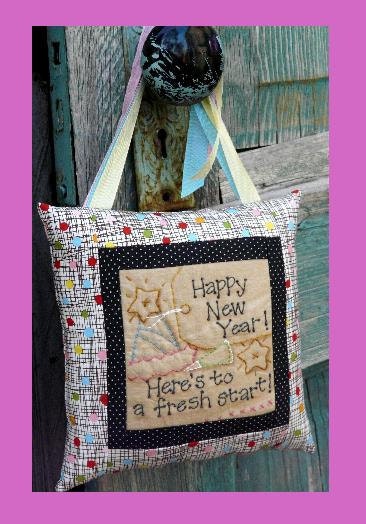 Happy New Years Stitchery doorknob decor E Pattern - eve party decorations primitive Pdf pillow embroidery