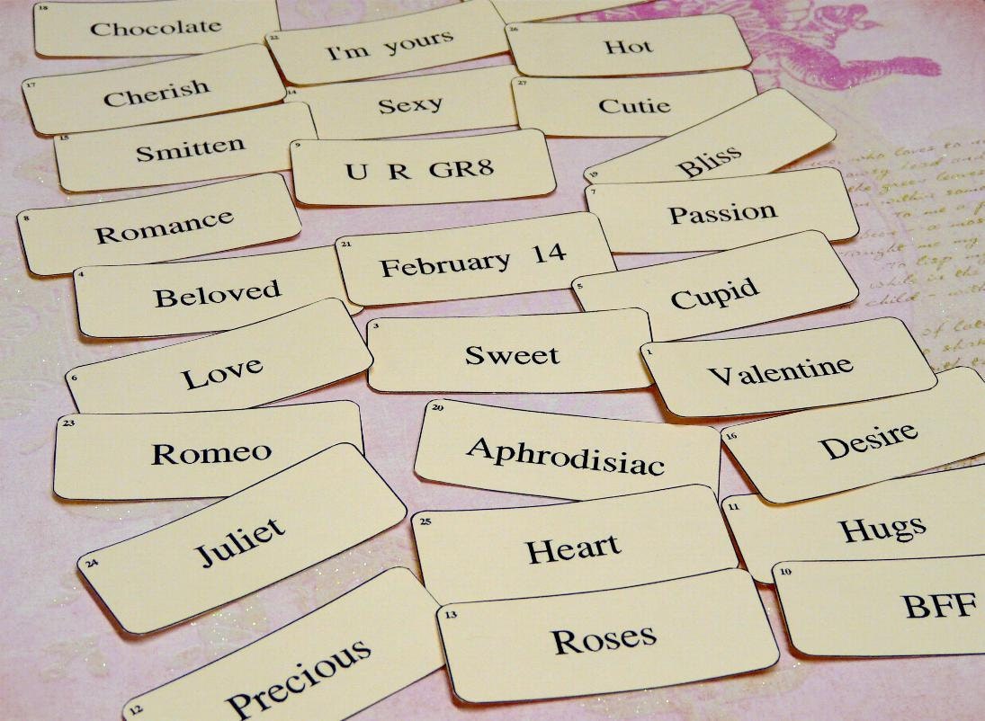 27 Preemie Mini Valentine Love Flash Cards -  2012 new paper labels altered art signs words scrapbooking uprint primitive