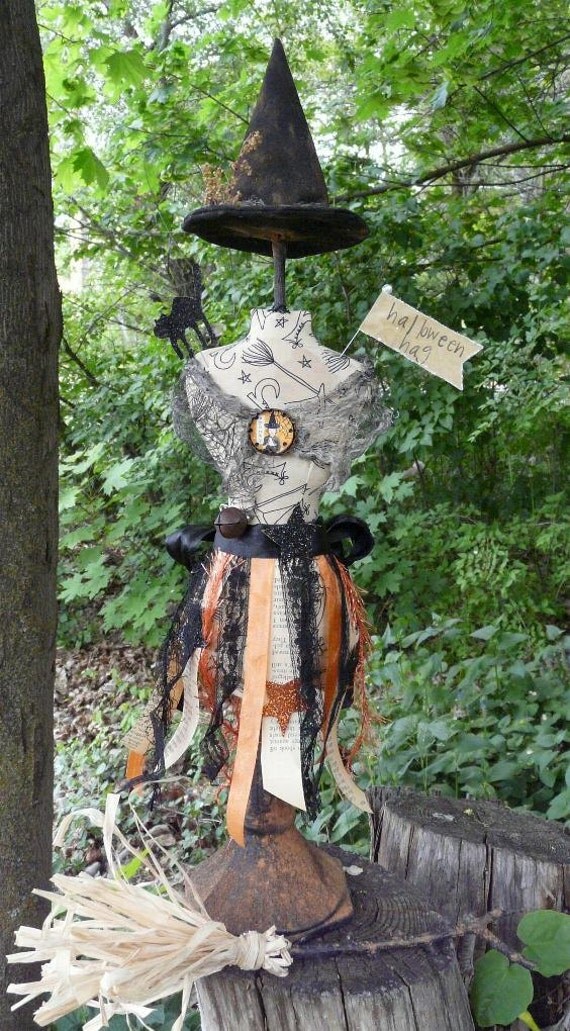 Halloween Witch Mannequin Dress Form doll Pincushion Pin Keep primitive pinkeep cushion